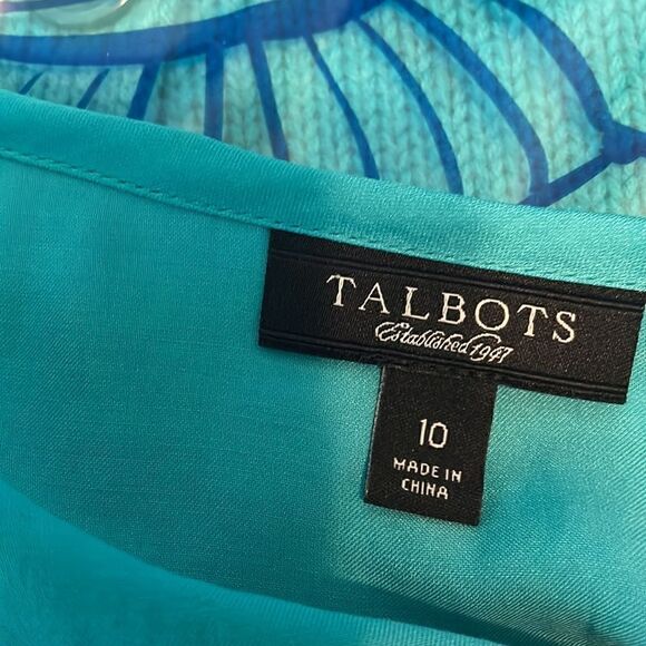 TALBOTS TEAL PLEATED 3/4 SLEEVE BLOUSE - M - Like New - Picture 7 of 8